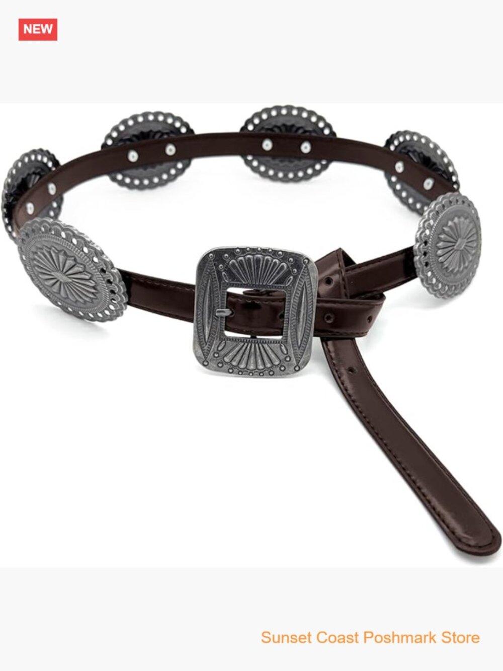 Western Concho Faux Leather Belt Cowgirl Belt for Jeans Dresses Country Outfits